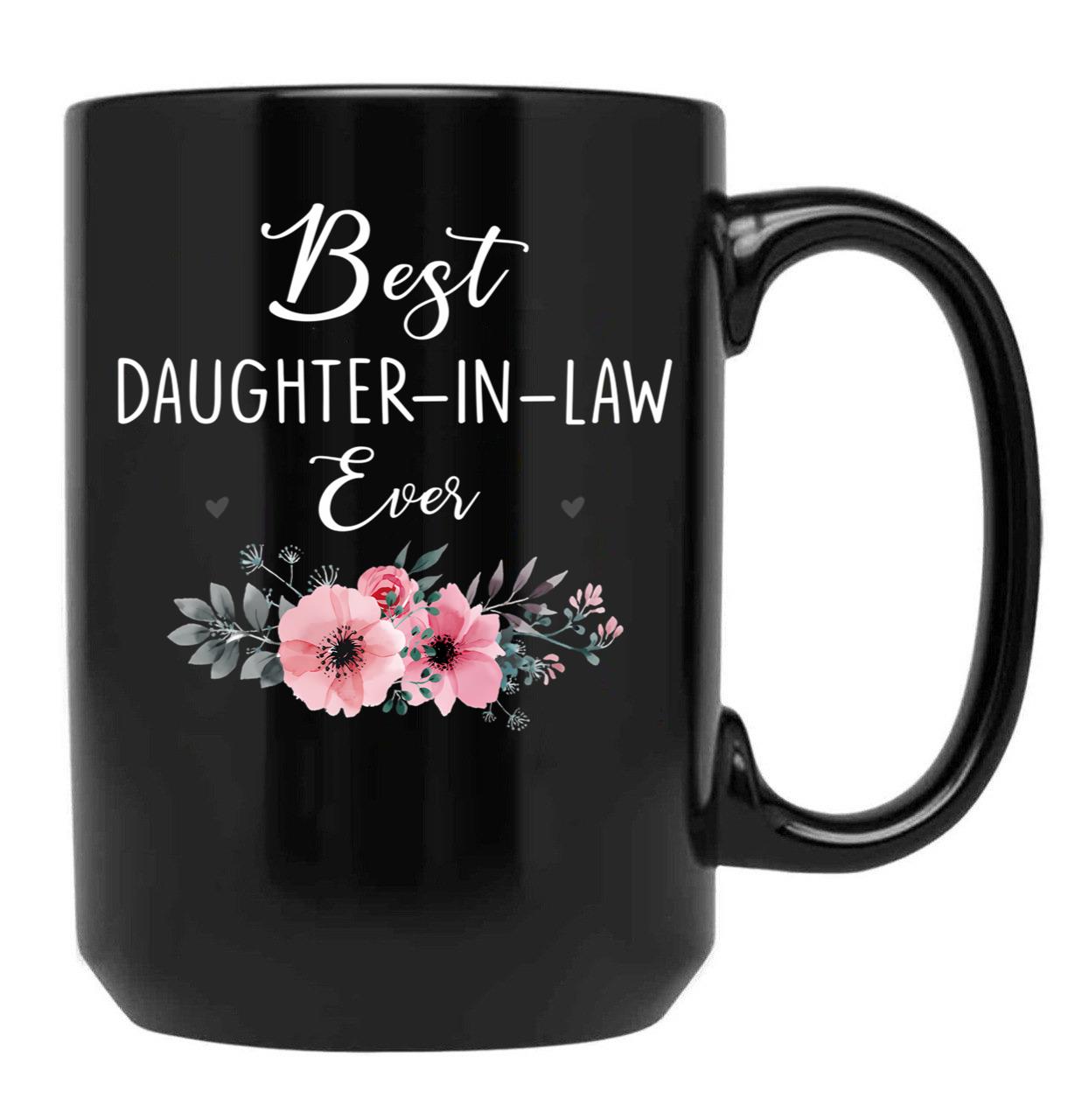Best Daughter In Law Ever Flowers Father Mother In Law Floral Black Coffee Mug - Black
