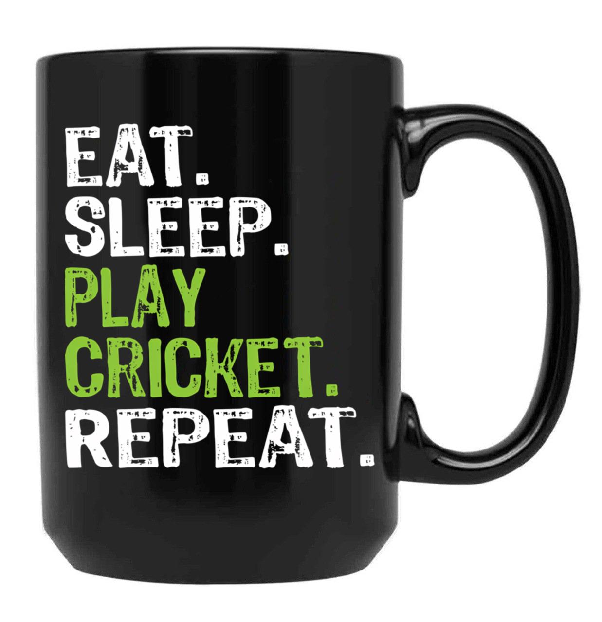Best Eat Sleep Cricket Gift Design Black Coffee Mug, Gift Coffee Mug