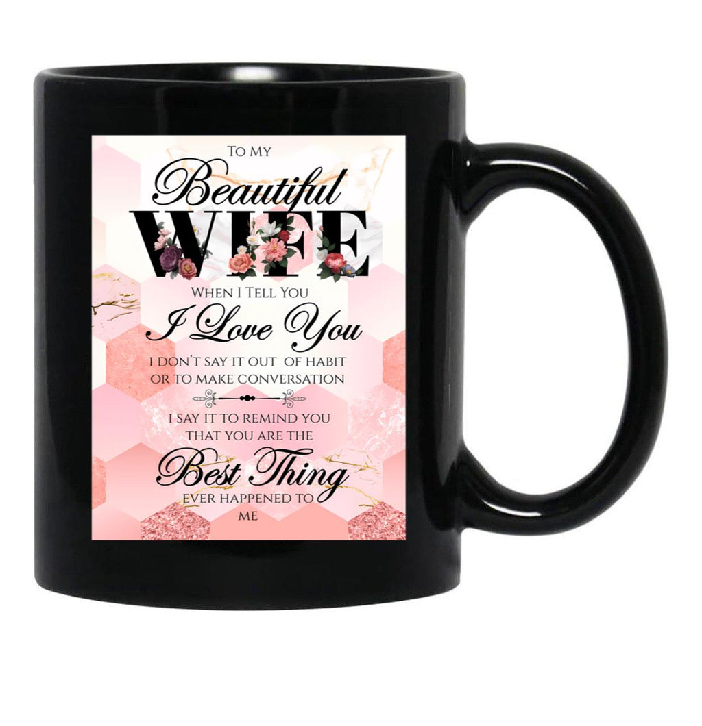 Best Gift To Wife Say I Love You Elegant Floral Pink Black Coffee Mug - Black