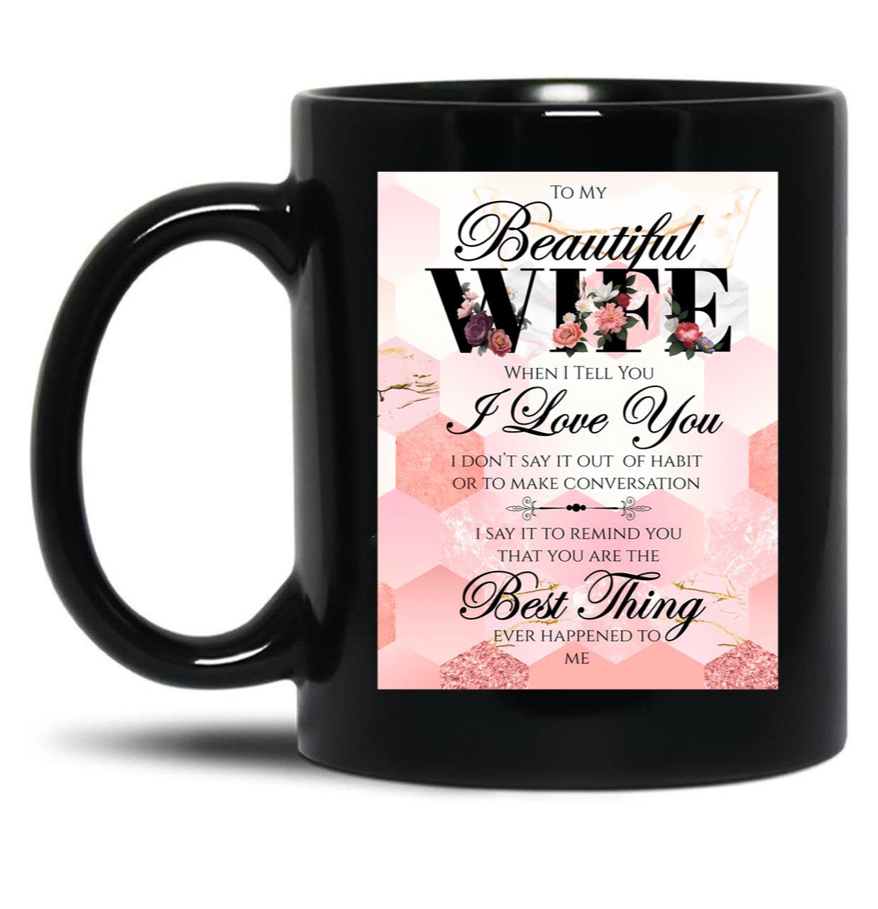 Best Gift To Wife Say I Love You Elegant Floral Pink Black Coffee Mug