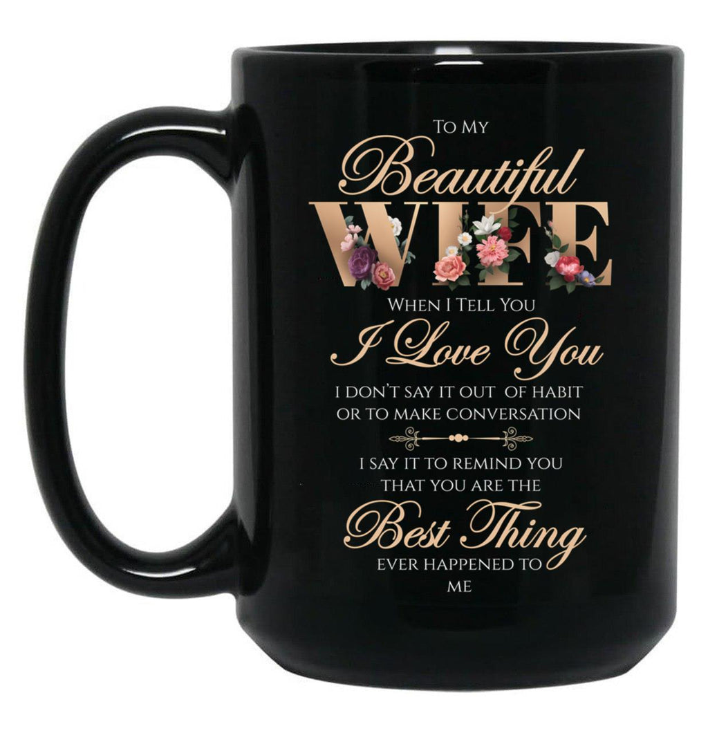 Best Gift To Wife Say I Love You Elegant Floral Black Coffee Mug
