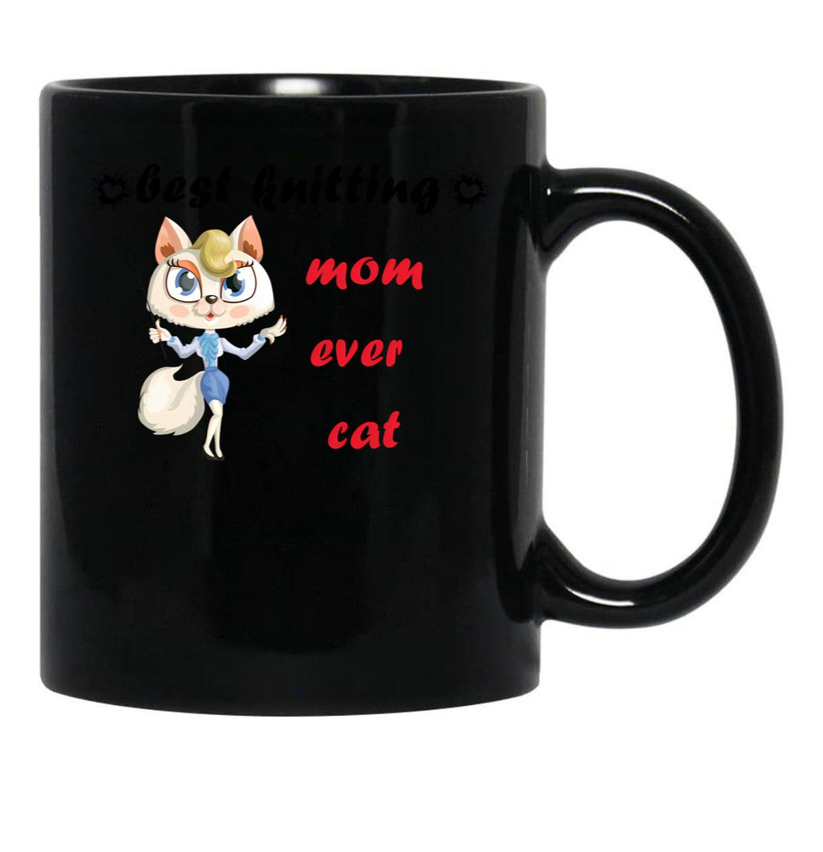 Best Knitting Mom Ever Cat Black Coffee Mug, Gift Coffee Mug - Black
