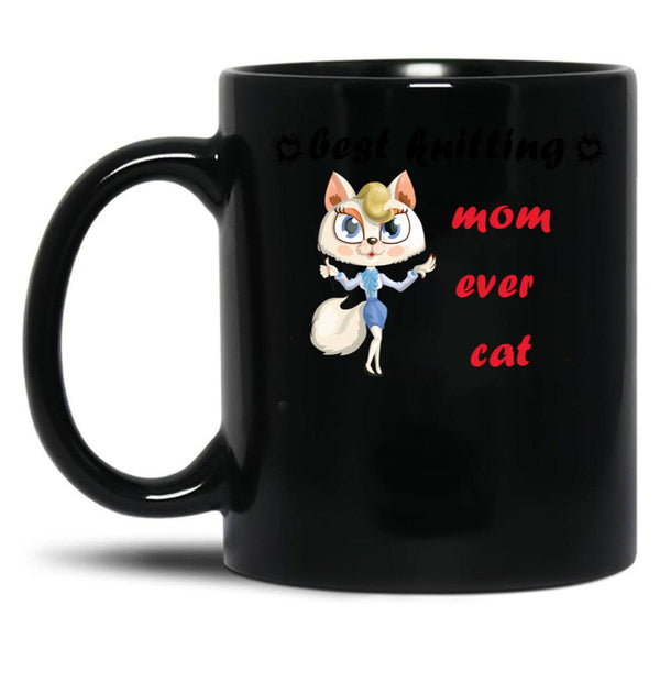 Best Knitting Mom Ever Cat Black Coffee Mug, Gift Coffee Mug - Black