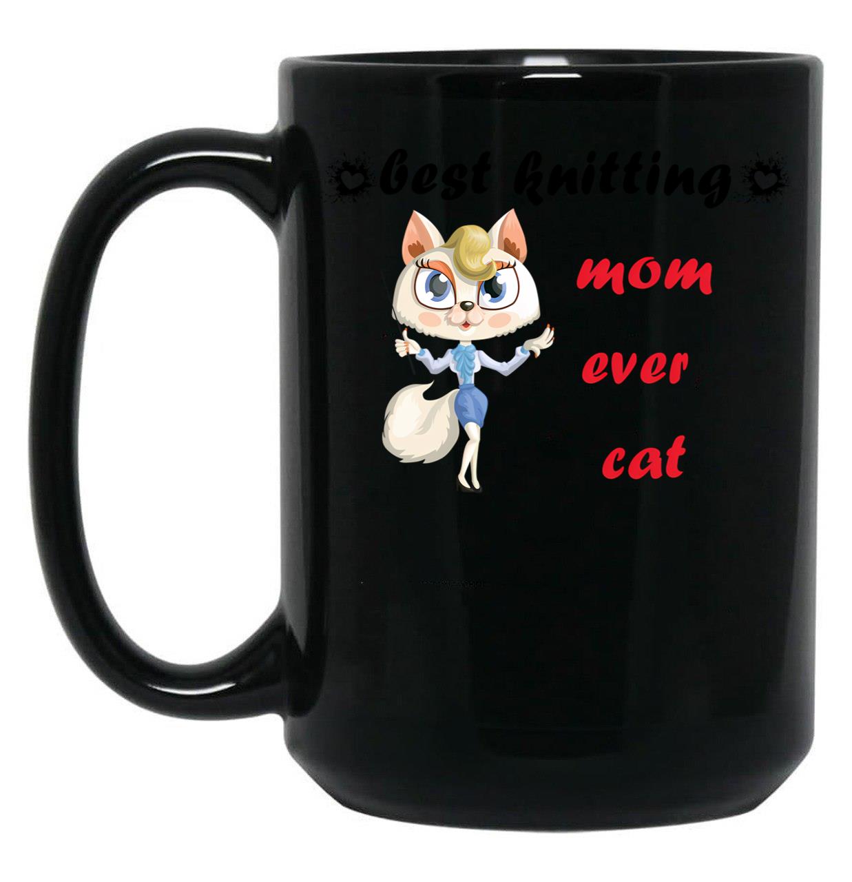 Best Knitting Mom Ever Cat Black Coffee Mug, Gift Coffee Mug