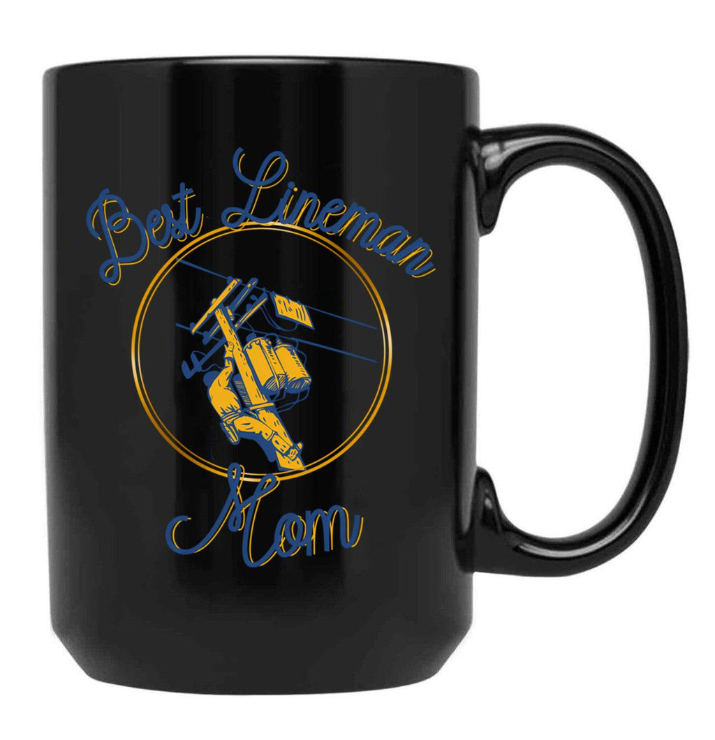 Best Lineman Mom Black Coffee Mug, Gift Coffee Mug