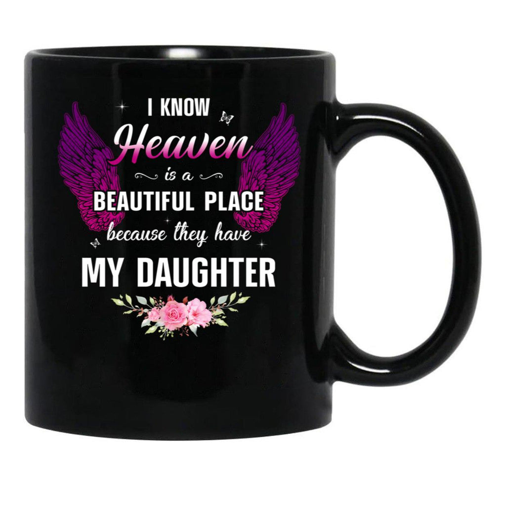 Best Memorial Daughter Angel Wings Dad Mom Family Memorial Faith Black Coffee Mug - Black