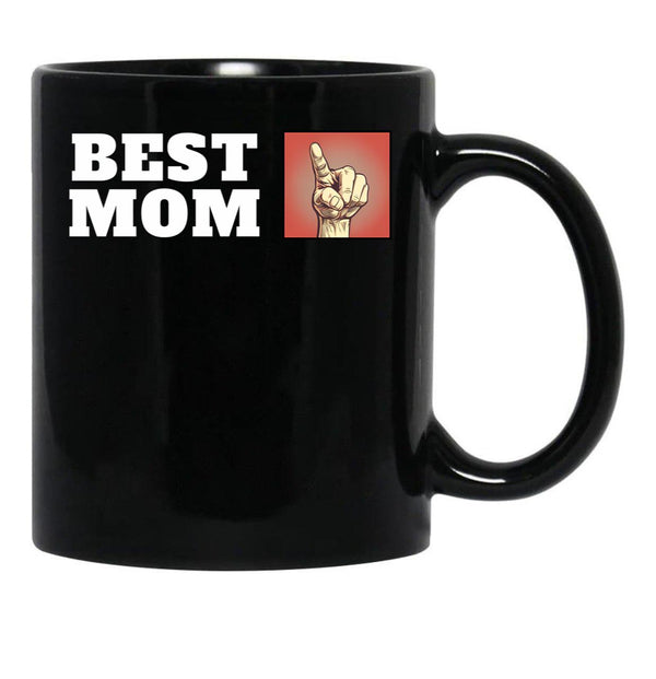 Best Mom Finger Black Coffee Mug, Gift Coffee Mug - Black