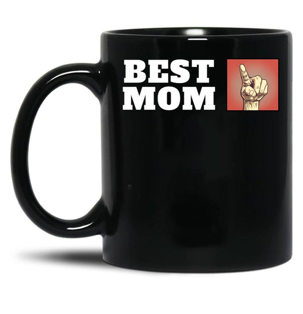 Best Mom Finger Black Coffee Mug, Gift Coffee Mug - Black