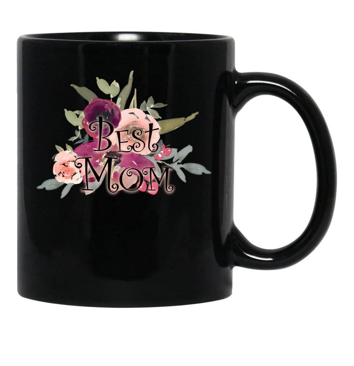 Best Mom Flower Black Coffee Mug, Gift Coffee Mug - Black
