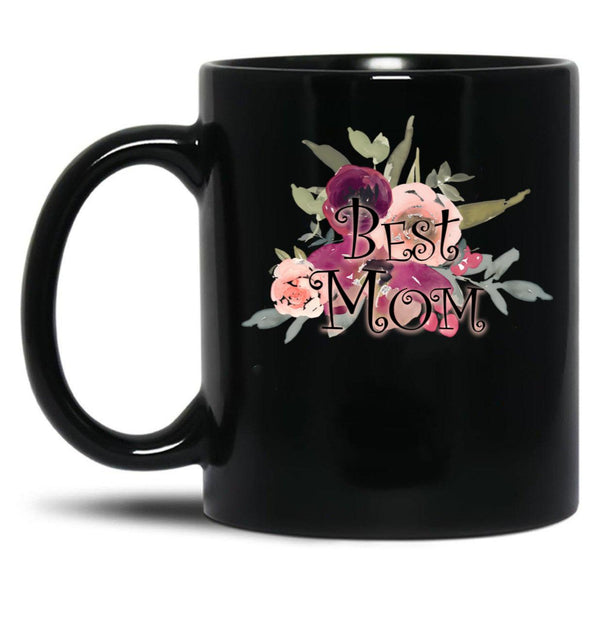 Best Mom Flower Black Coffee Mug, Gift Coffee Mug - Black