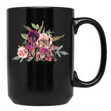 Best Mom Flower Black Coffee Mug, Gift Coffee Mug