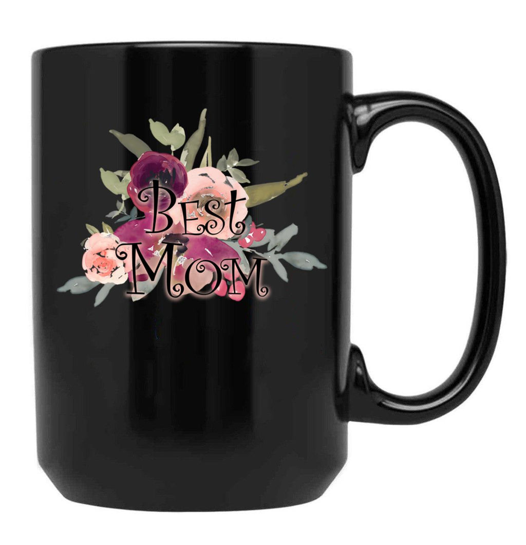 Best Mom Flower Black Coffee Mug, Gift Coffee Mug