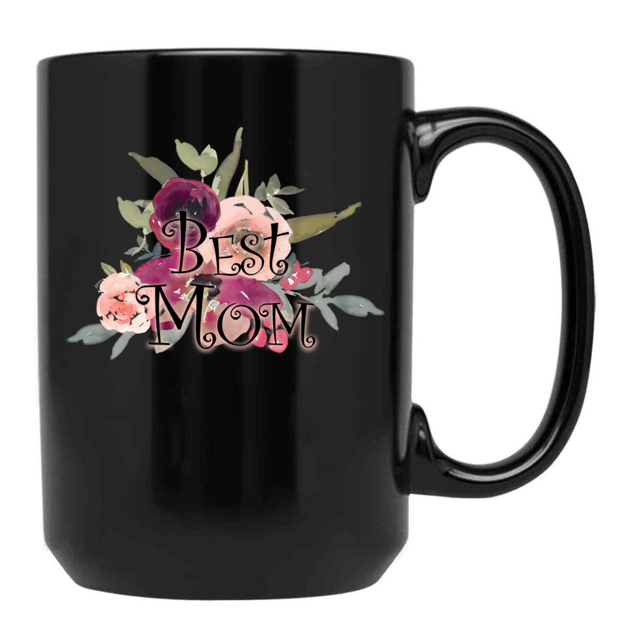 Best Mom Flower Black Coffee Mug, Gift Coffee Mug