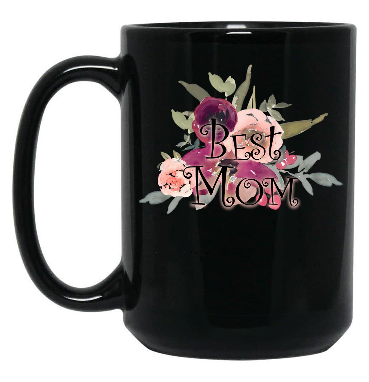 Best Mom Flower Black Coffee Mug, Gift Coffee Mug