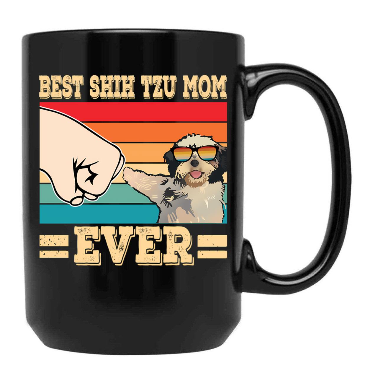 Best Pug Shih Tzu Mom Ever Black Coffee Mug, Gift Coffee Mug