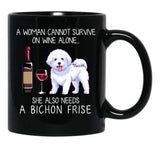 Bichon Frise And Wine Funny Dog Black Coffee Mug, Gift Coffee Mug - Black