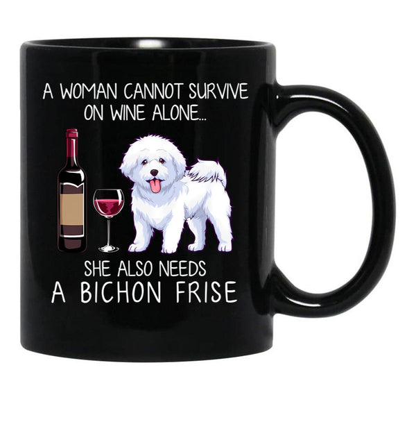 Bichon Frise And Wine Funny Dog Black Coffee Mug, Gift Coffee Mug - Black