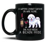 Bichon Frise And Wine Funny Dog Black Coffee Mug, Gift Coffee Mug - Black