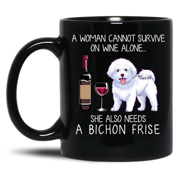 Bichon Frise And Wine Funny Dog Black Coffee Mug, Gift Coffee Mug - Black