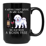 Bichon Frise And Wine Funny Dog Black Coffee Mug, Gift Coffee Mug