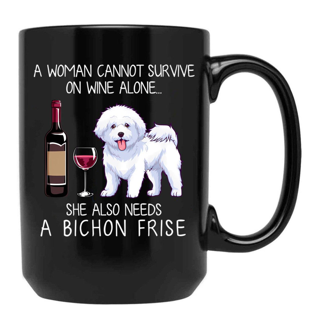 Bichon Frise And Wine Funny Dog Black Coffee Mug, Gift Coffee Mug