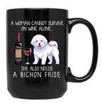 Bichon Frise And Wine Funny Dog Black Coffee Mug, Gift Coffee Mug