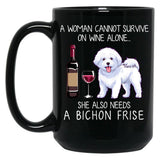 Bichon Frise And Wine Funny Dog Black Coffee Mug, Gift Coffee Mug