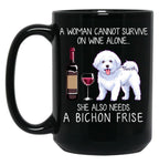 Bichon Frise And Wine Funny Dog Black Coffee Mug, Gift Coffee Mug