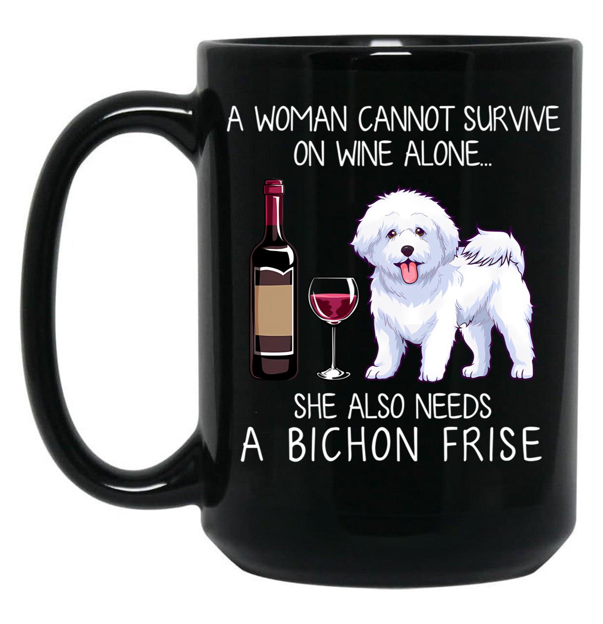 Bichon Frise And Wine Funny Dog Black Coffee Mug, Gift Coffee Mug