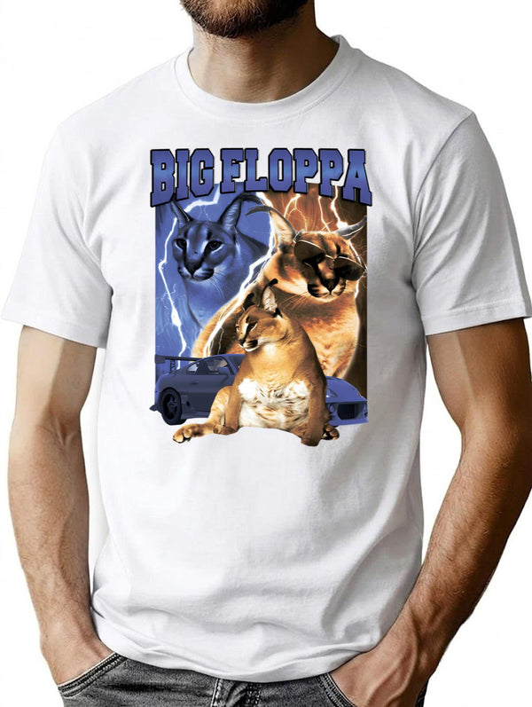 Big Floppa Vintage Rap T-Shirt for Men & Women, T-Shirts Graphic Tee - White