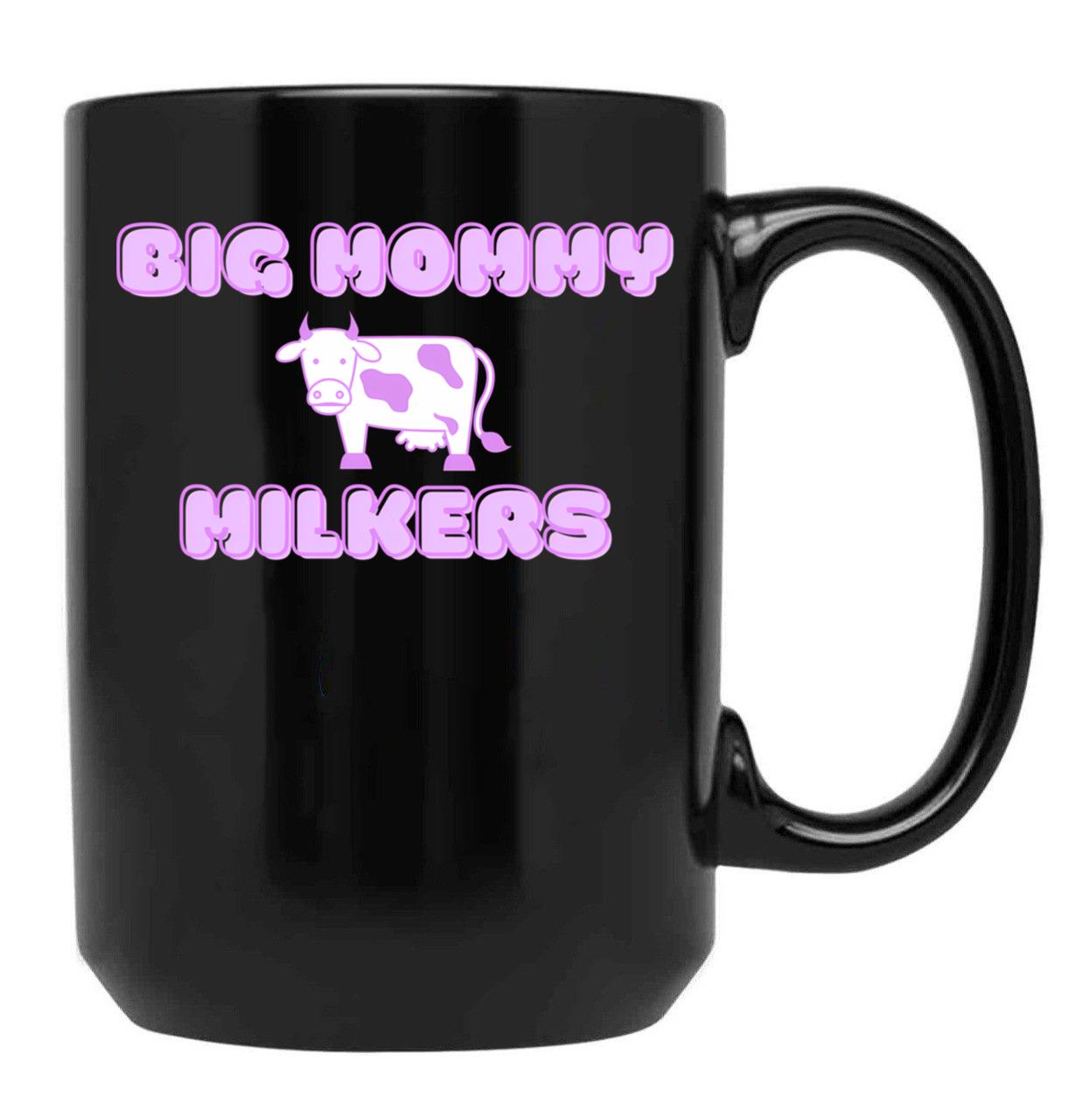 Big Mommy Milkers Cow Design Black Coffee Mug, Gift Coffee Mug