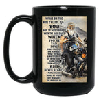 Biker While On This Ride Called Life Poster Black Coffee Mug