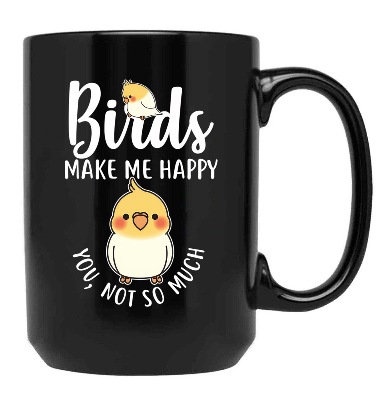Birds Make Me Happy Black Coffee Mug, Gift Coffee Mug