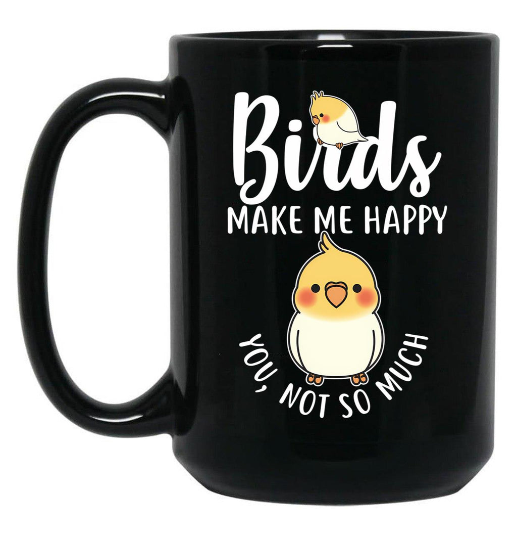 Birds Make Me Happy Black Coffee Mug, Gift Coffee Mug