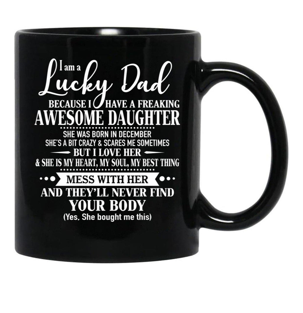 Birthday Lucky Dad December Black Coffee Mug - Black