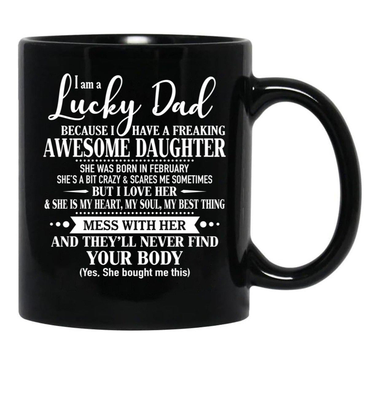 Birthday Lucky Dad February Black Coffee Mug - Black
