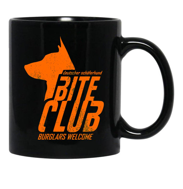 Bite Club - Cool German Shepherd (Distressed) Black Coffee Mug, Gift Coffee Mug - Black