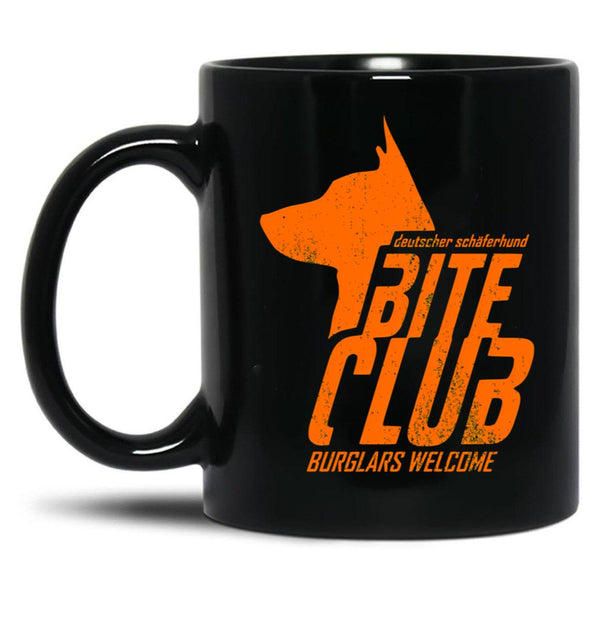 Bite Club - Cool German Shepherd (Distressed) Black Coffee Mug, Gift Coffee Mug - Black