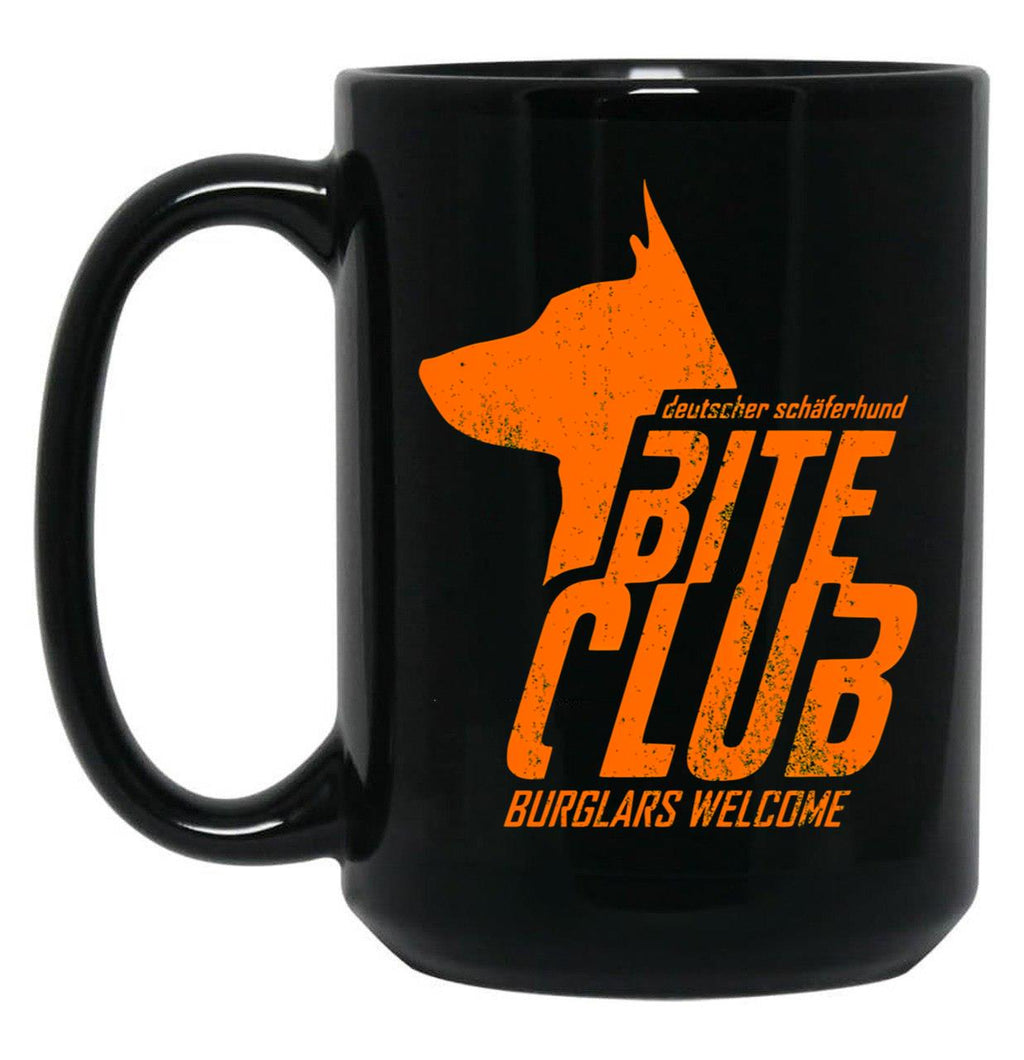 Bite Club - Cool German Shepherd (Distressed) Black Coffee Mug, Gift Coffee Mug