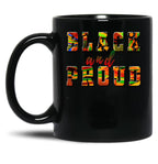 Black And Proud African Kente Background Black Coffee Mug