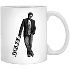 Black And White House Md Leaning With Cane House Text White Coffee Mug, Gift Coffee Mug - Black