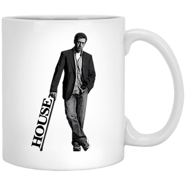 Black And White House Md Leaning With Cane House Text White Coffee Mug, Gift Coffee Mug - Black