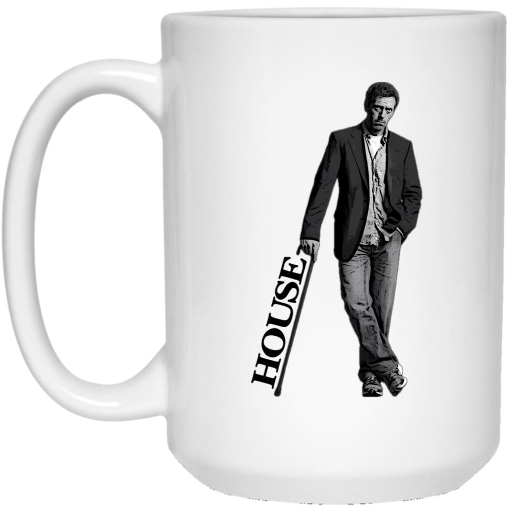 Black And White House Md Leaning With Cane House Text White Coffee Mug, Gift Coffee Mug