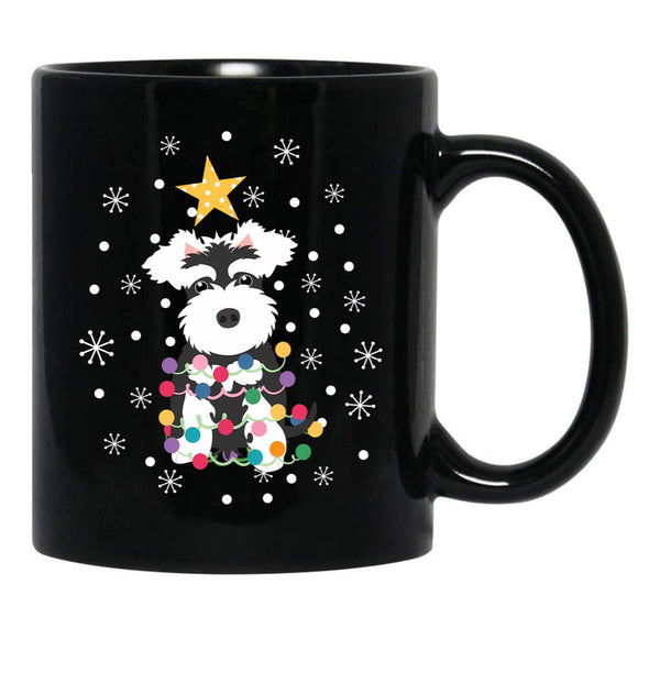 Black And White Miniature Schnauzer Christmas Tree Black Coffee Mug, Gift Coffee Mug - Black