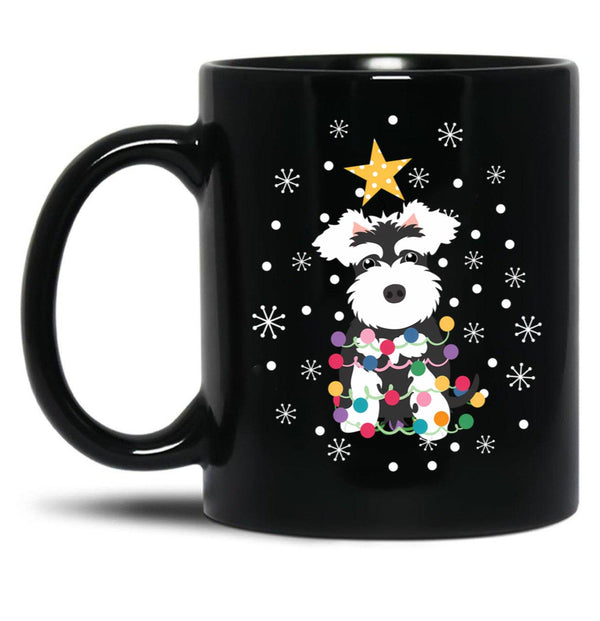 Black And White Miniature Schnauzer Christmas Tree Black Coffee Mug, Gift Coffee Mug - Black