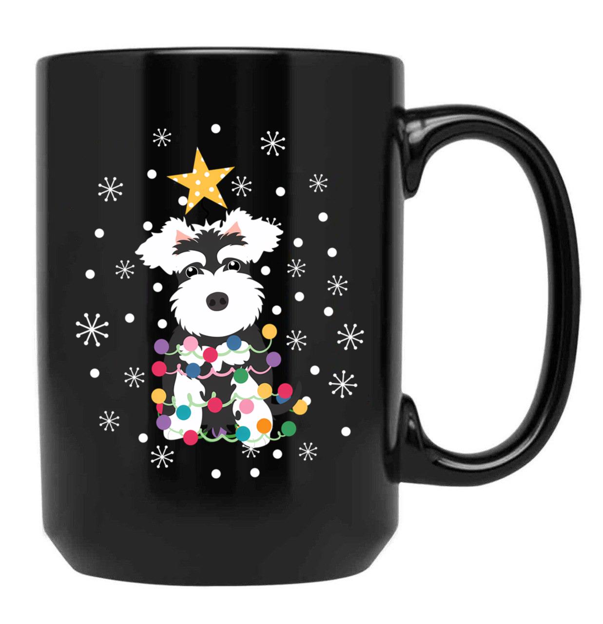 Black And White Miniature Schnauzer Christmas Tree Black Coffee Mug, Gift Coffee Mug