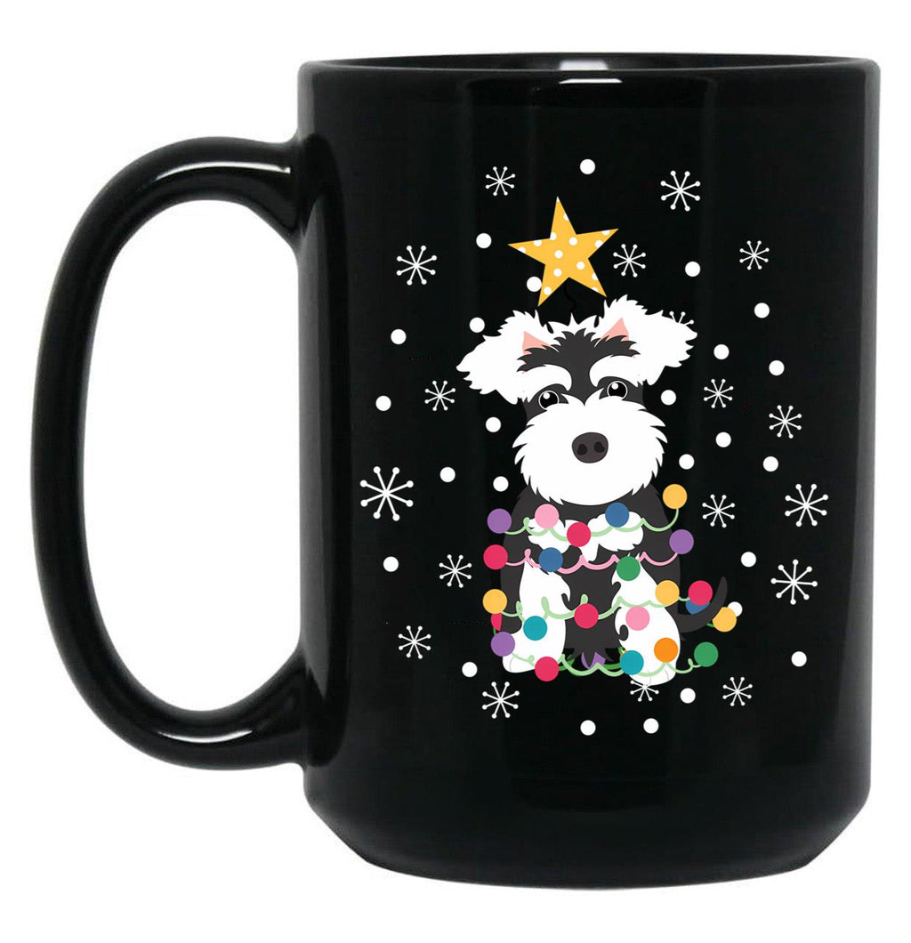 Black And White Miniature Schnauzer Christmas Tree Black Coffee Mug, Gift Coffee Mug