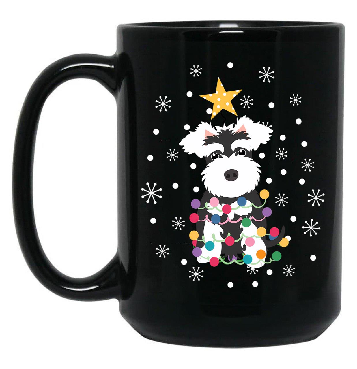 Black And White Miniature Schnauzer Christmas Tree Black Coffee Mug, Gift Coffee Mug