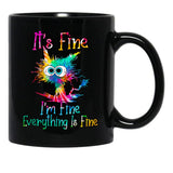 Black Cat It Is Fine I Am Fine Everything Is Fine Funny Cat Tie Dye Black Coffee Mug, Gift Coffee Mug - Black