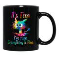 Black Cat It Is Fine I Am Fine Everything Is Fine Funny Cat Tie Dye Black Coffee Mug, Gift Coffee Mug - Black